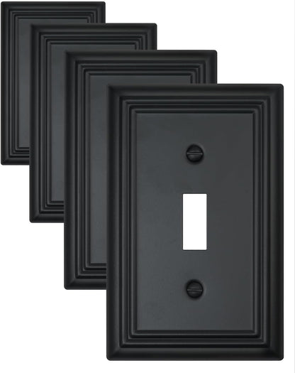 4-Pack Single Toggle Wall Plates, Decorative Black Switch Plate Covers, Metal Light Switch Covers