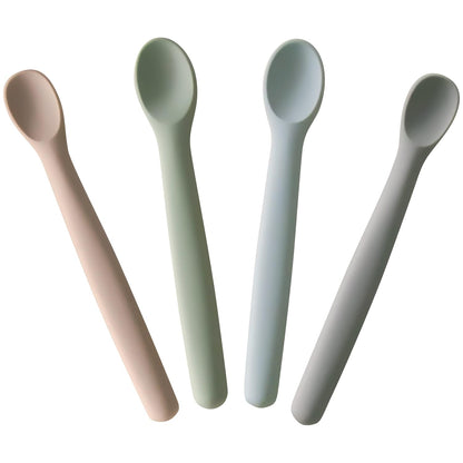 Moonkie Silicone Baby Spoons Set of 4, Two Sizes Feeding Spoon for First Stage 4+ Months, Baby