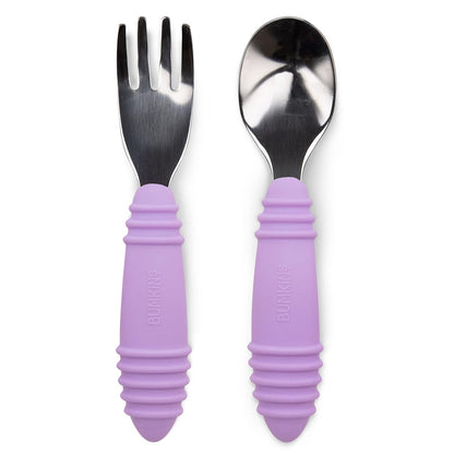 Bumkins Toddler Utensils, Kids Size Fork and Spoon Set, Silicone and Stainless-Steel Training
