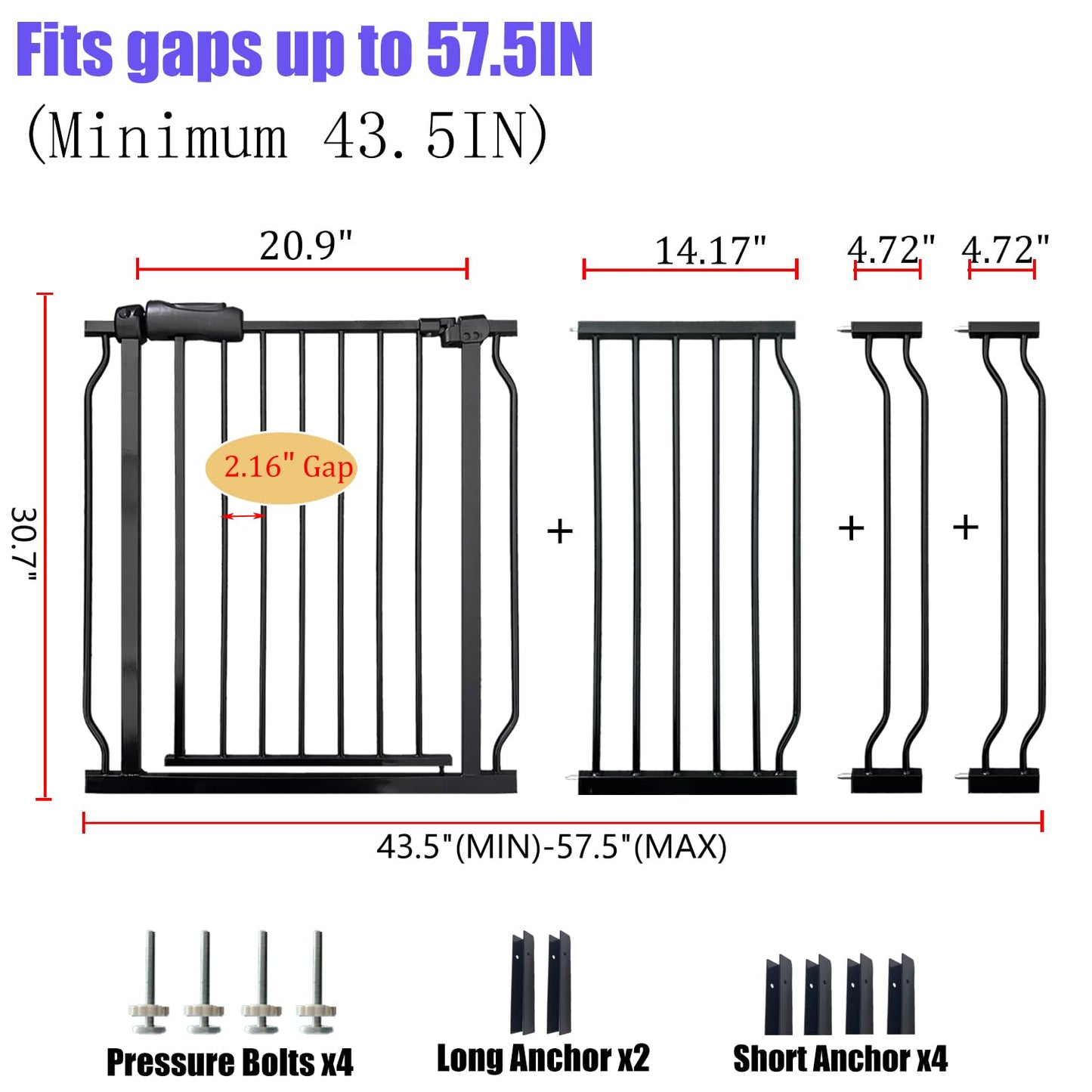 Baby Gates Extra Wide 53-57.5 Inch Large Baby Gate for Stairs Tension Pet Dog Gates Indoor for