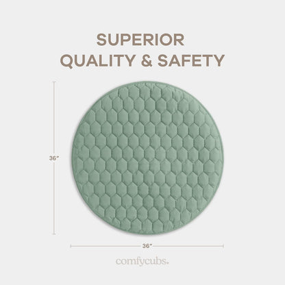 Comfy Cubs Round Kids Play Mat -Small 36 inches Soft Quilted Baby Floor Mat with Non-Slip Bottom