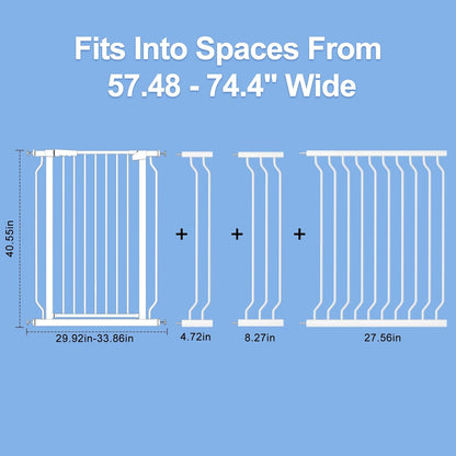 WAOWAO Extra Tall 40.55" Baby Gate 57.48-74.4" Wide Pressure Mounted Walk Through Swing Auto Close