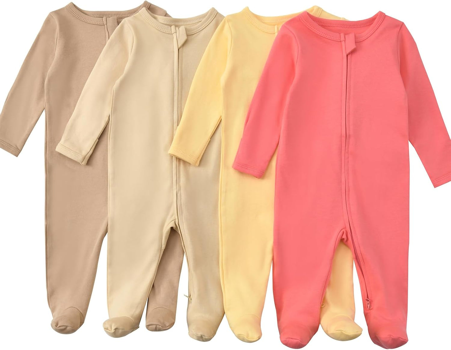 Aablexema Baby Footed Pajamas with Mitten Cuffs Zipper 4-Pack Infant Newborn Cotton Long Sleeve
