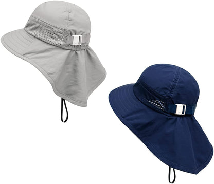 CHUNG Baby Sun Protection Hat Summer Toddler Adjustable UPF 50+ Wide Brim Neck Flap Beach Caps Boys