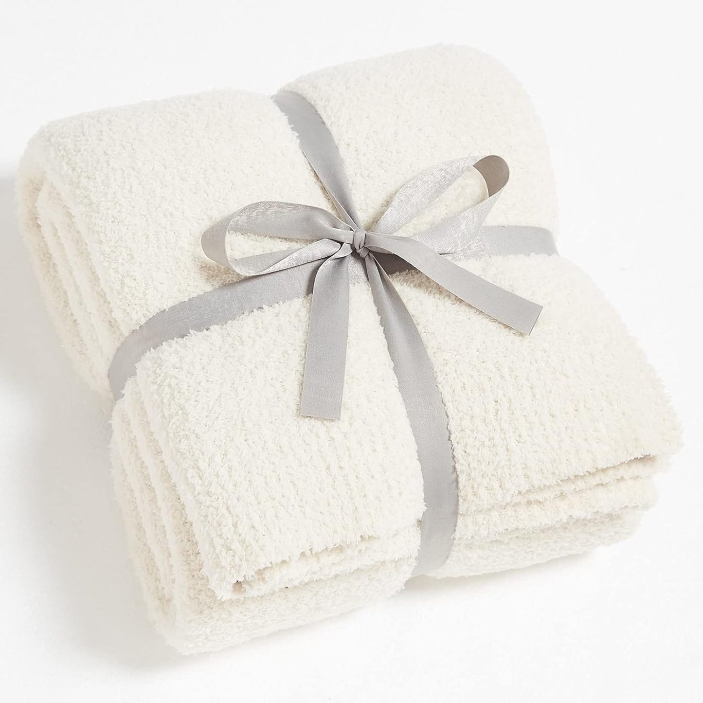 CYMULA Knit Throw Blanket for Couch Cream White - Super Soft Lightweight Plush Fuzzy Fluffy Cozy