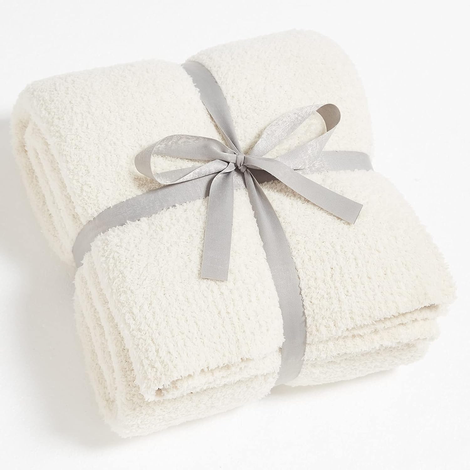 CYMULA Knit Throw Blanket for Couch Cream White - Super Soft Lightweight Plush Fuzzy Fluffy Cozy