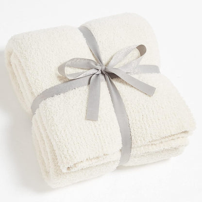CYMULA Knit Throw Blanket for Couch Cream White - Super Soft Lightweight Plush Fuzzy Fluffy Cozy