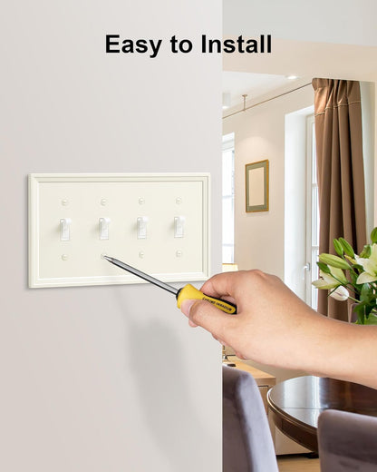 2-Pack Quad Toggle Light Switch Cover Plate, Light Almond Decorative Switch Plate Covers, Natural