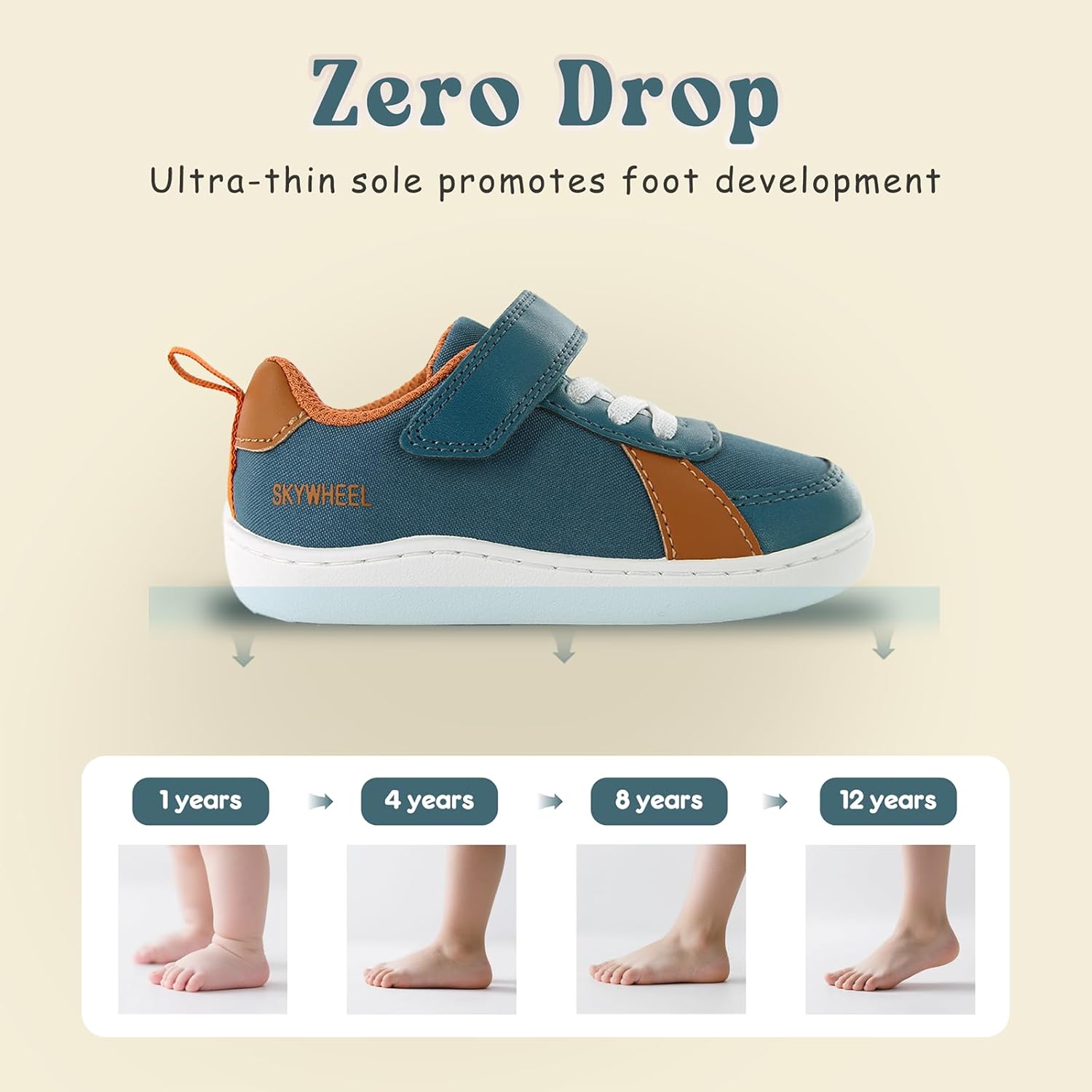 SKYWHEEL Toddler Wide Toe Box Barefoot Shoes Boys Sneakers Kids Tennis Shoes Comfort Lightweight