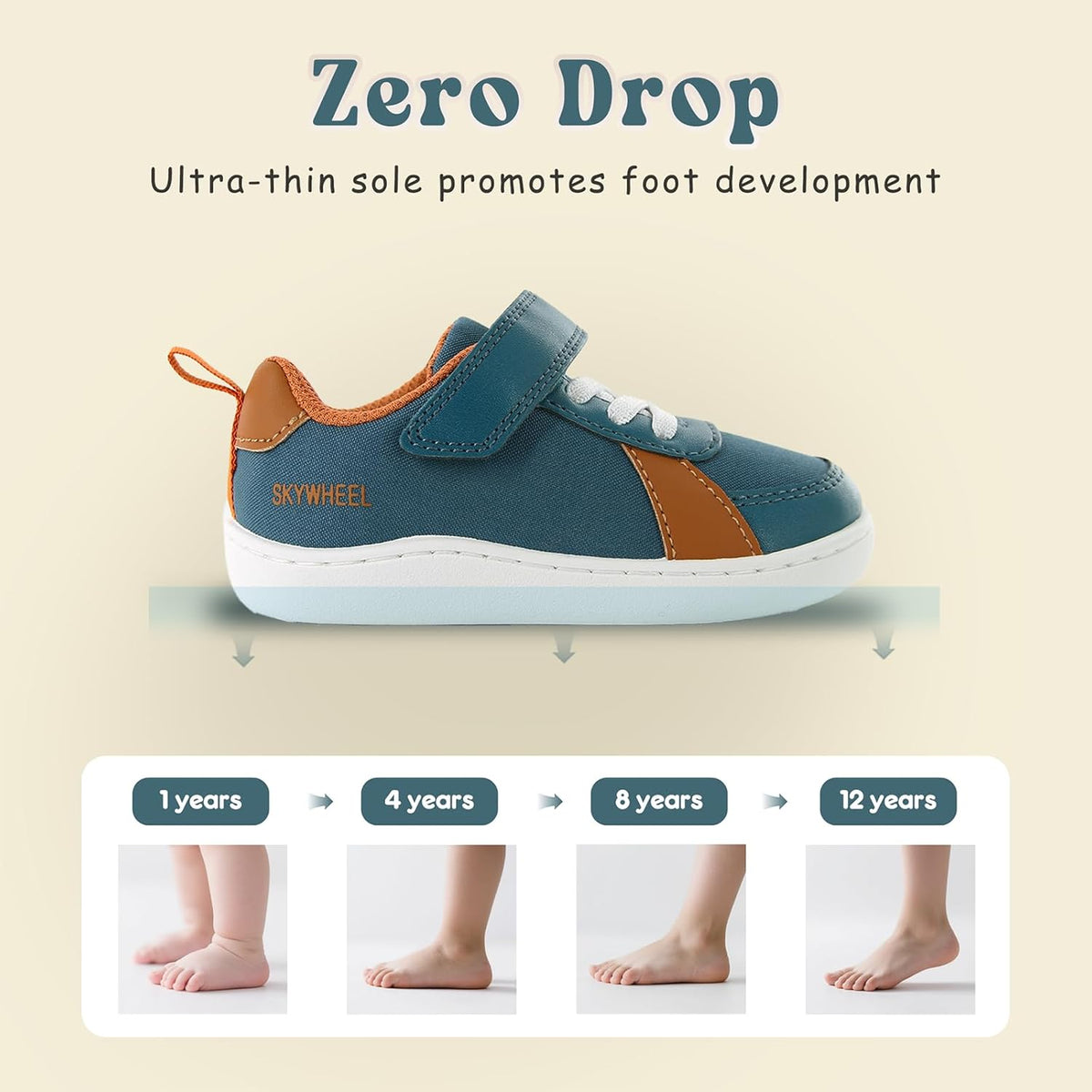 SKYWHEEL Toddler Wide Toe Box Barefoot Shoes Boys Sneakers Kids Tennis Shoes Comfort Lightweight