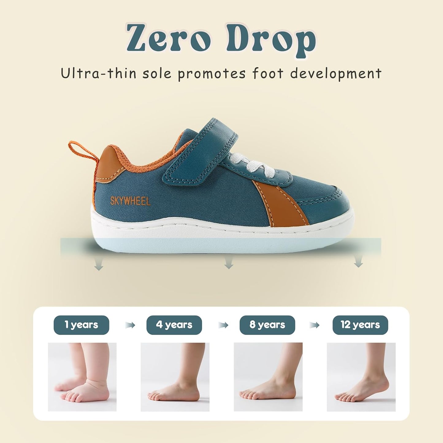 SKYWHEEL Toddler Wide Toe Box Barefoot Shoes Boys Sneakers Kids Tennis Shoes Comfort Lightweight
