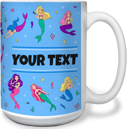 Personalized Mug for Kids - Mermaids - Custom Name/Text, Ceramic Hot Chocolate/Cocoa/Coffee Cup for