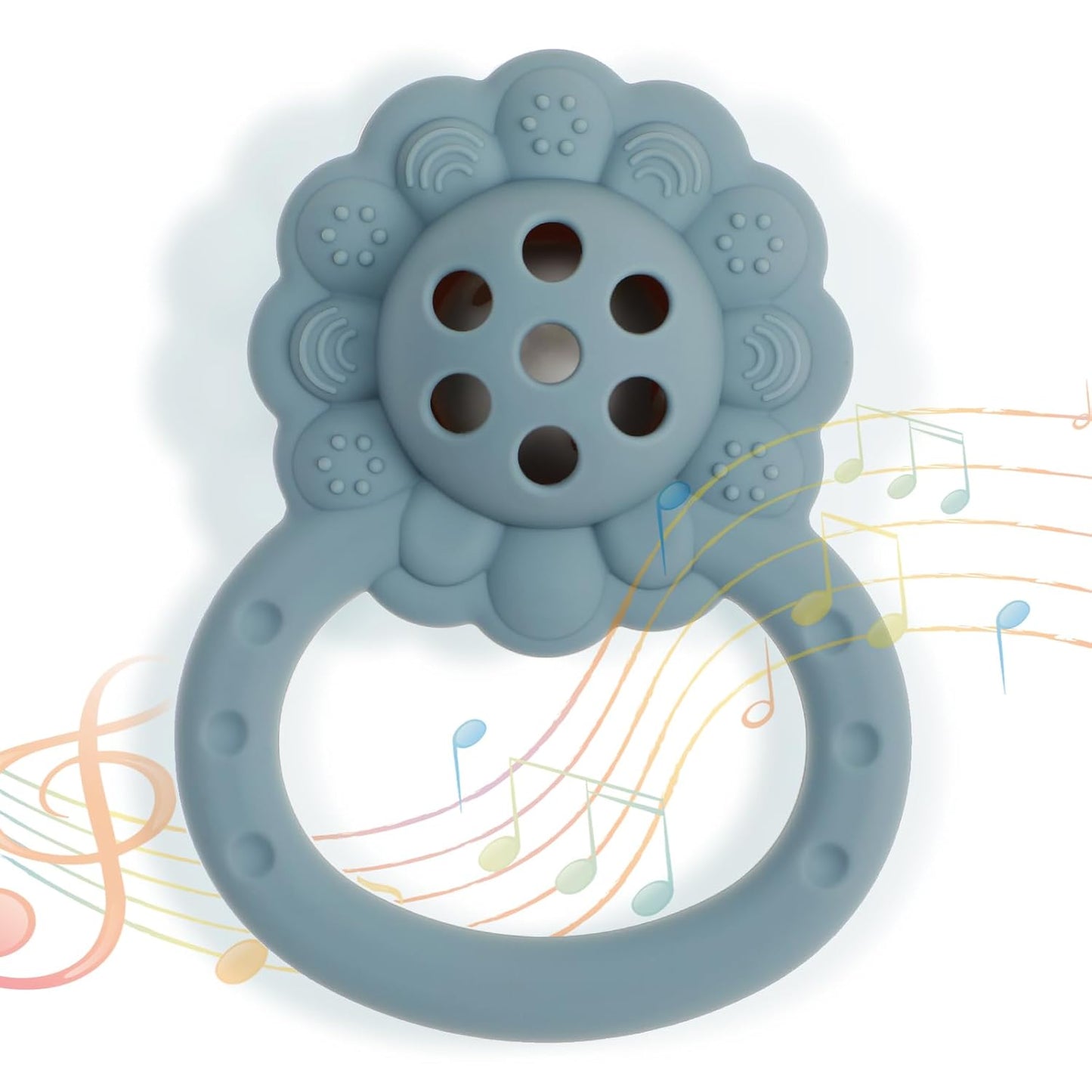 Rattle Teether, Lion Shape Montessori Baby Sensory Teething Toys, Food Grade Silicone BPA Free