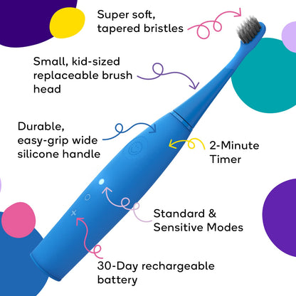 Burst Kids & Toddlers Electric Toothbrush (Purple) | Soft Bristles | Two Minute Timer |