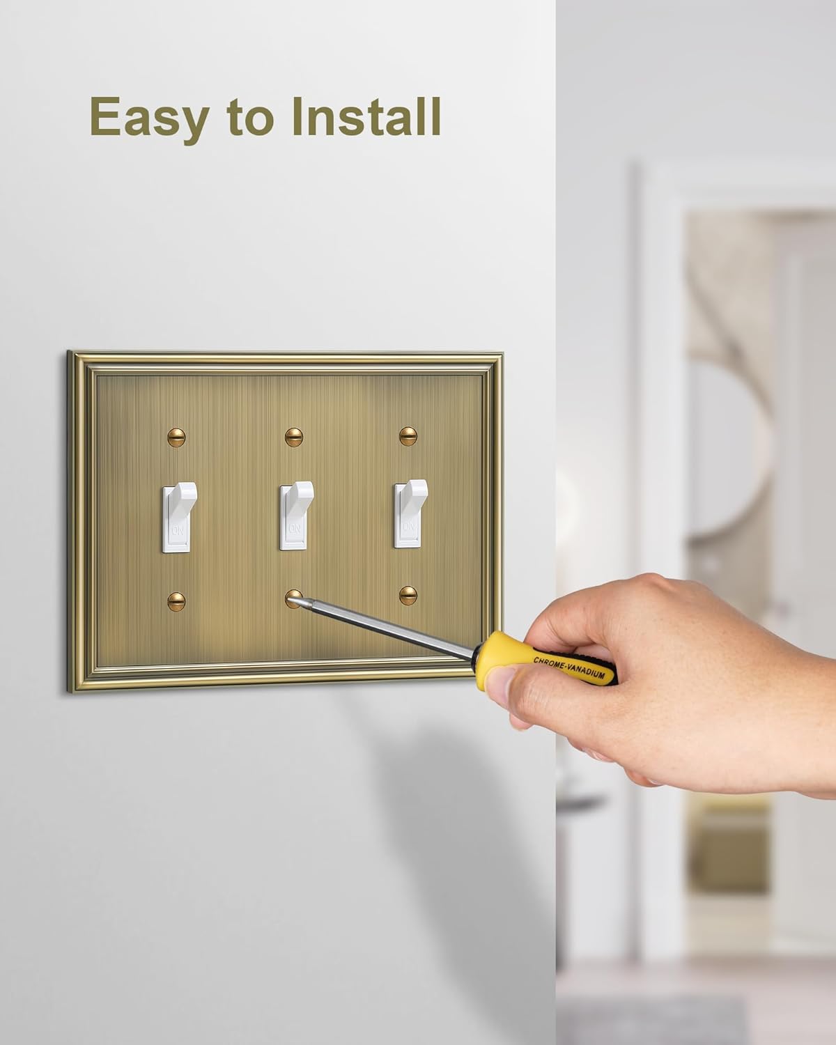 2-Pack Triple Toggle Light Switch Cover Plate, Durable Solid Zinc Alloy Decorative Switch Plate