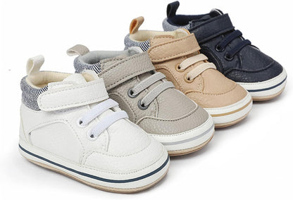 SOFMUO Baby Boys Girls High Top Ankle PU Leather Sneakers Soft Rubber Sole Infant Moccasins Newborn