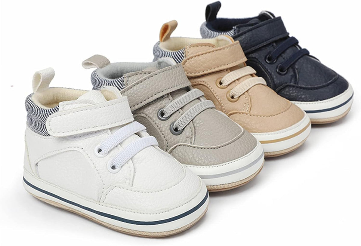 SOFMUO Baby Boys Girls High Top Ankle PU Leather Sneakers Soft Rubber Sole Infant Moccasins Newborn