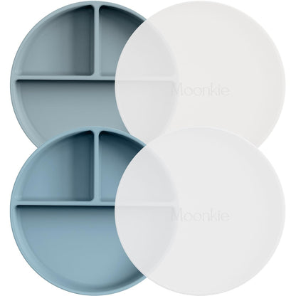 Moonkie Suction Plates for Baby | 100% Silicone BPA-Free Baby Plates with Lids and Food Cover |
