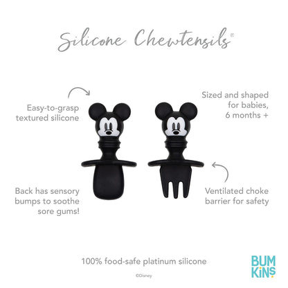 Bumkins Disney Baby Utensils Set, Chewtensils Silicone Spoons for Dipping, Self-Feeding, Baby Led