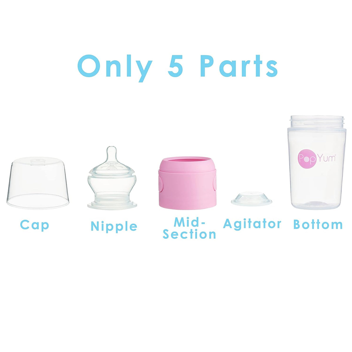 PopYum 9 oz Pink Anti-Colic Formula Making/Mixing/Dispenser Baby Bottles, 2-Pack with #2 Medium