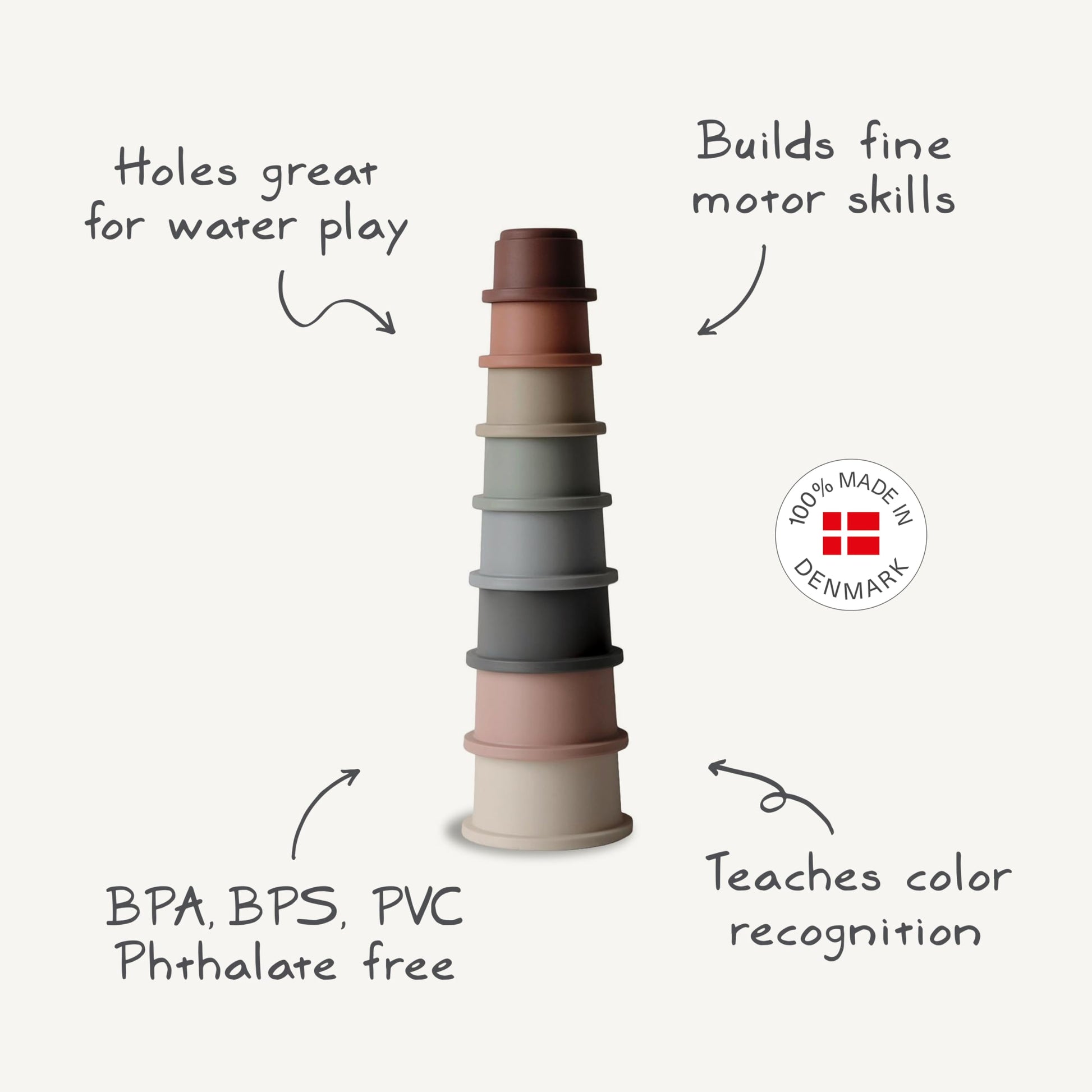 mushie Stacking Cups Toy 8 pcs | Made in Denmark (Forest)