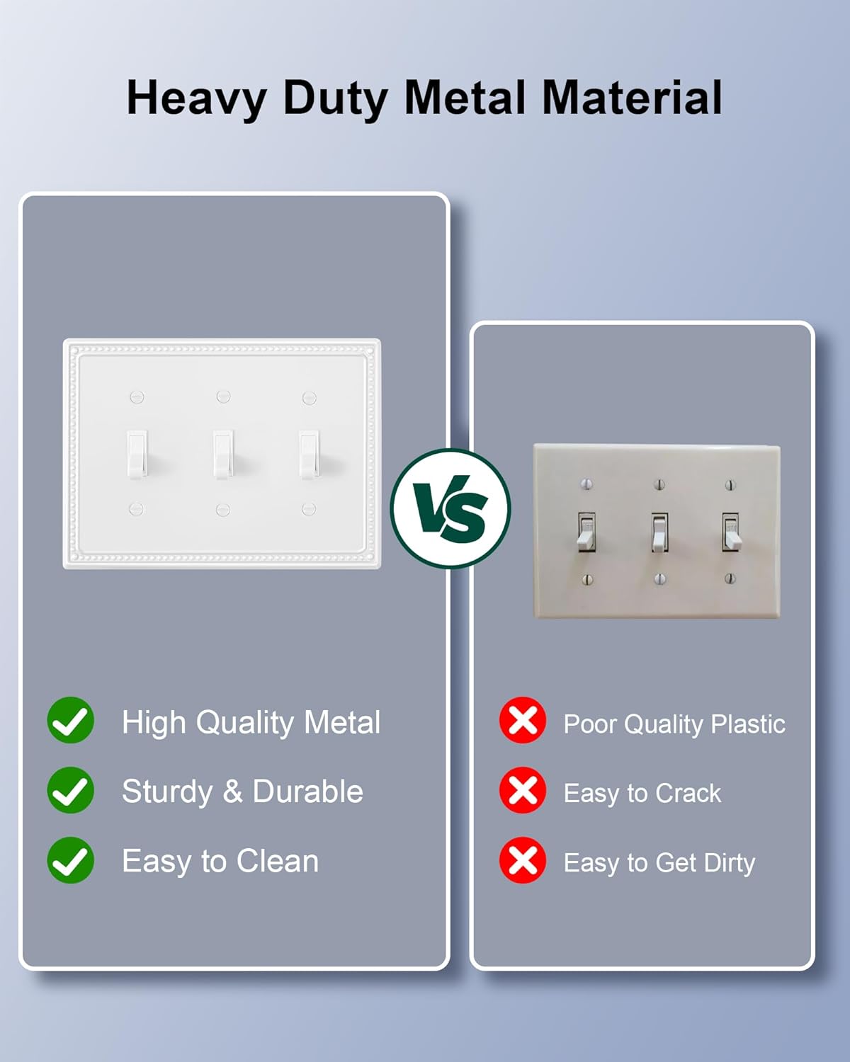 2-Pack Triple Toggle Light Switch Cover Plate, Pearls Decorative Switch Plate Covers, Pure White 3