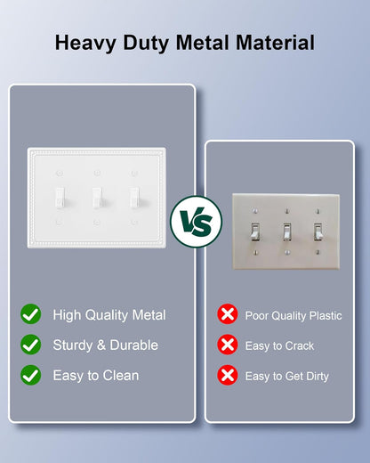 2-Pack Triple Toggle Light Switch Cover Plate, Pearls Decorative Switch Plate Covers, Pure White 3