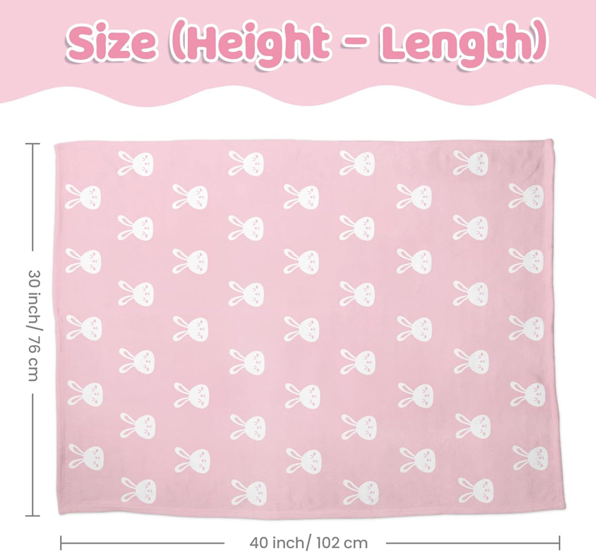Rabbit Minky Baby Blanket 30 x 40 Inches for Girls, Soft Plush Receiving Blanket with Dotted Back