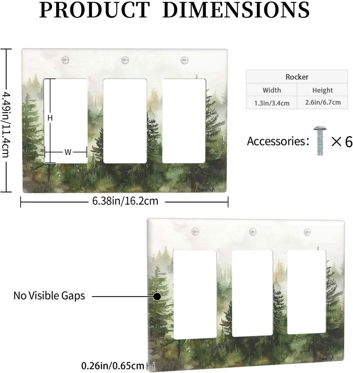Light Switch Covers Green Forest Watercolor Painting Foggy Pine 3 Gang Rocker Electrical GFCI