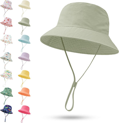 Baby Sun Hat 0-6 Years Toddler Boys Girls Adjustable Bucket Hats Kids Bucket Hats UPF 50+ Wide Brim