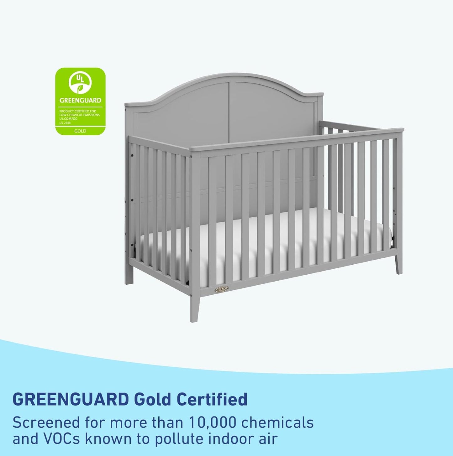Graco Wilfred 5-in-1 Convertible Crib (Pebble Gray) – GREENGUARD Gold Certified, Converts to