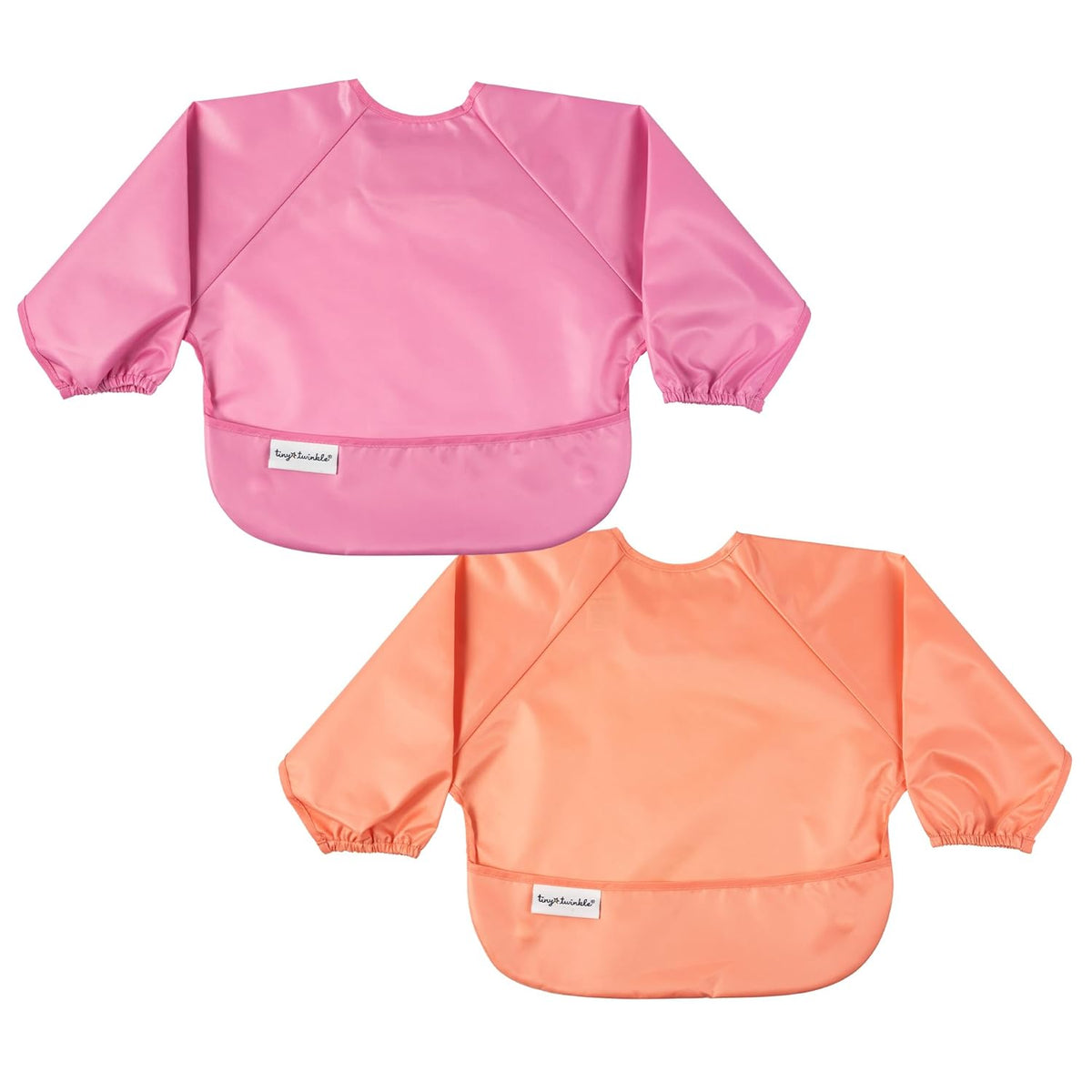 Tiny Twinkle Mess Proof Baby Bibs, 2pk Waterproof Smock Baby Bibs for Eating, Machine Washable Long