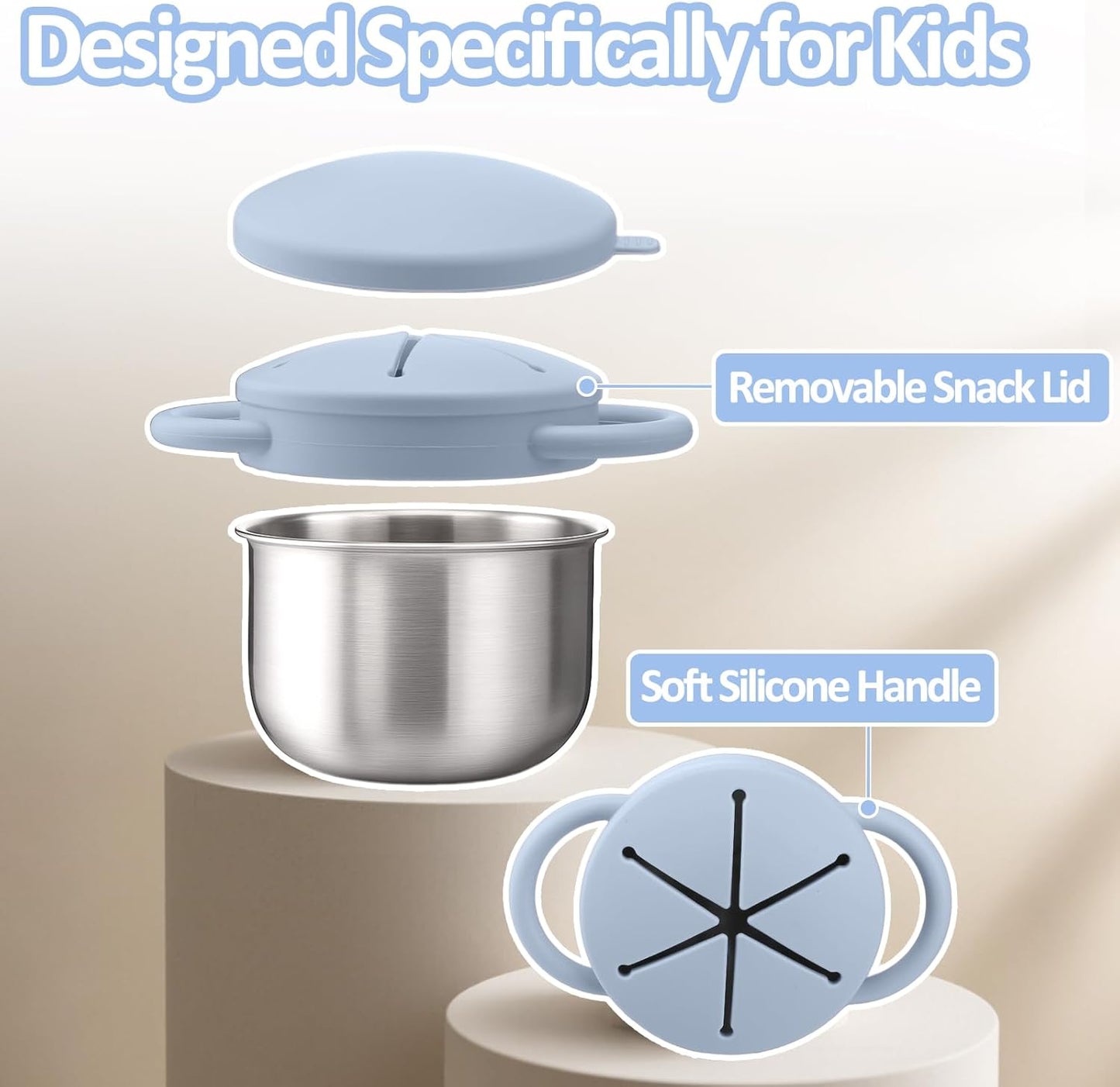 BUSOHA 2 Pack Stainless Steel Toddler Snack Cups - 9 OZ Spill-Proof Baby Snack Containers with
