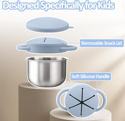 BUSOHA 2 Pack Stainless Steel Toddler Snack Cups - 9 OZ Spill-Proof Baby Snack Containers with