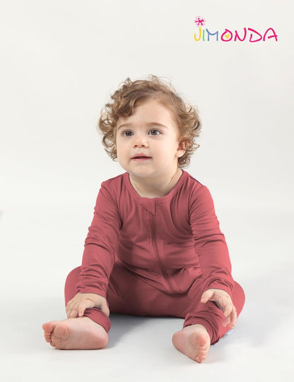Jimonda Baby Romper Boys Girls Bamboo Pajamas 2-Way Zipper Footless Unisex Long Sleeve Sleepers