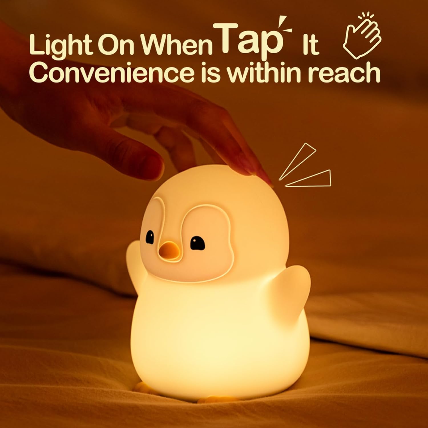 ATSUI Happy Penguin Night Light, LED Squishy Novelty Animal Lamp, Food Grade Silicone, 2 Level