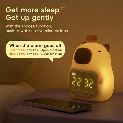 Capybara Alarm Clock with Night Light for Kids, Cute Toddler Alarm Clocks for Bedrooms Ok to Wake