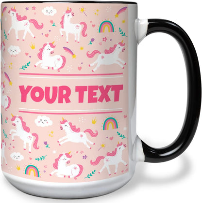 Personalized Mug for Kids - Pink Unicorn - Custom Name/Text, Ceramic Hot Chocolate/Cocoa/Coffee Cup