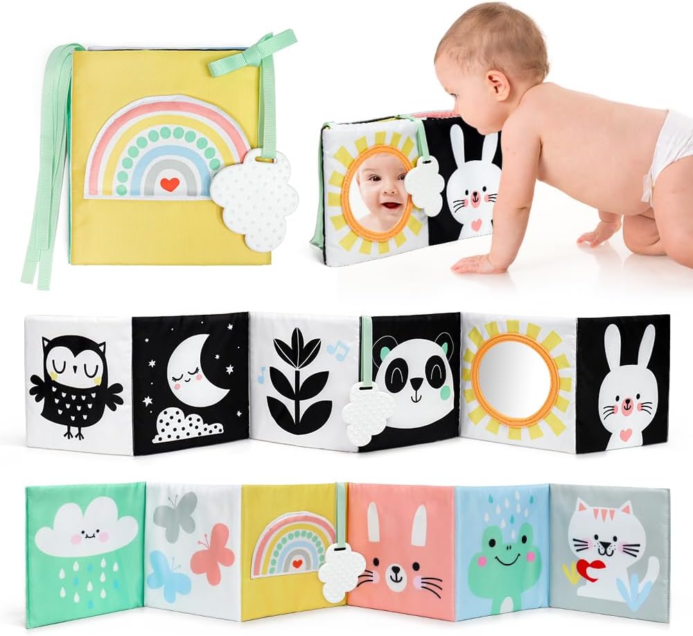 OKOOKO Black and White Baby Book, High Contrast Toy, 0-6 Months Baby Soft Book Tummy Time