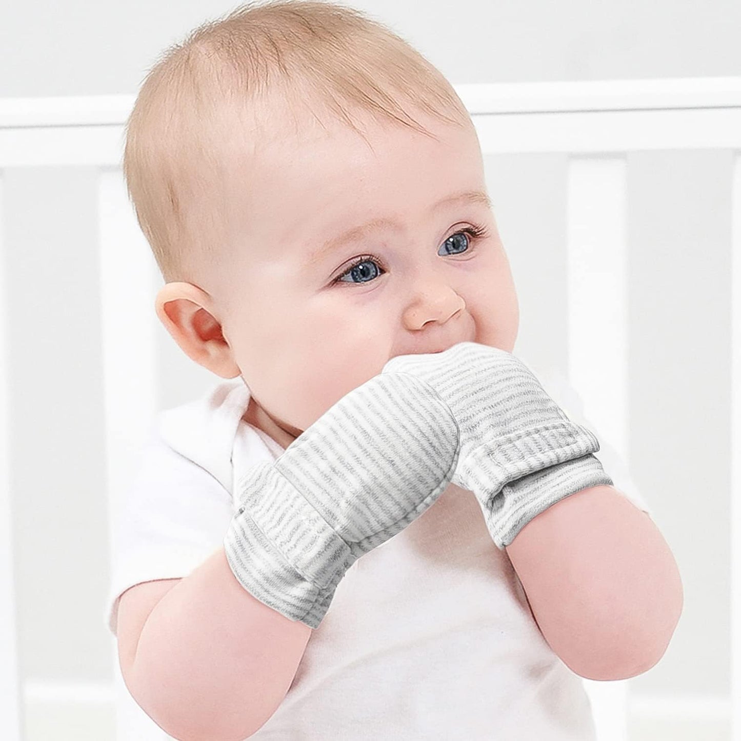 Newborn Baby No Scratch Mittens Stay On, 100% Cotton Breathable, Adjustable Infant Gloves for Baby