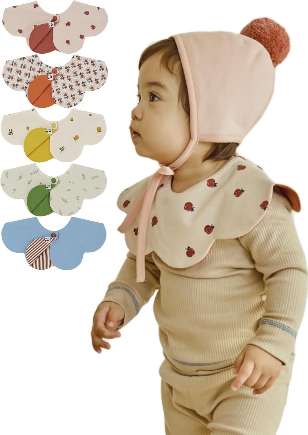 Konny Baby Bibs 5-Pack, 360 ° Rotate, Soft and Absorbent Bandana Drooling for Boys Girls baby