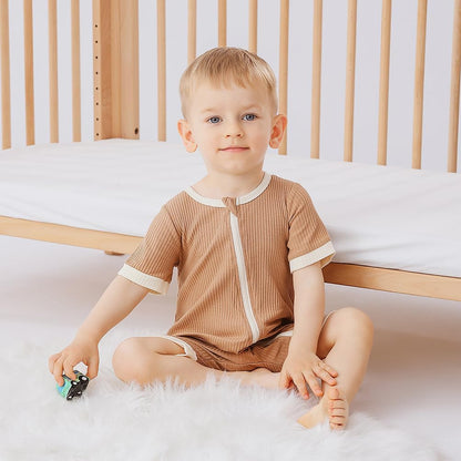 Bafeicao Unisex Baby Boy Girl 2 Pack Rompers Short Sleeve 2 Way Zipper One Piece Jumpsuits Clothes