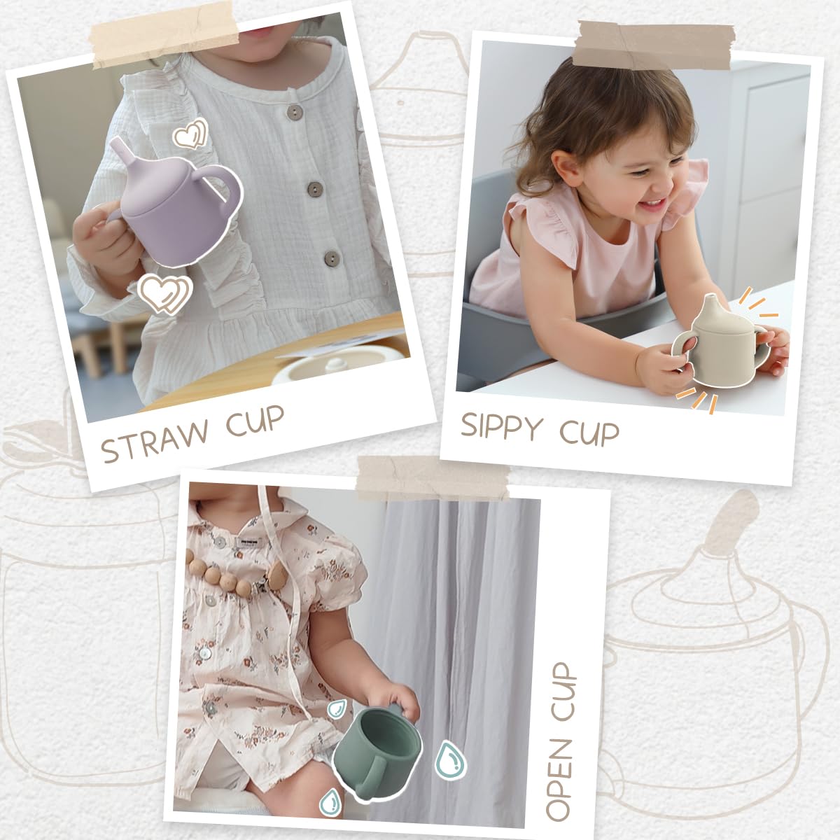 Moonkie Silicone Baby Sippy Cups | 3 Stages Training Cup Straw Cup for Infants Toddlers and Kid | 4