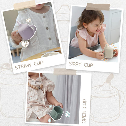 Moonkie Silicone Baby Sippy Cups | 3 Stages Training Cup Straw Cup for Infants Toddlers and Kid | 4