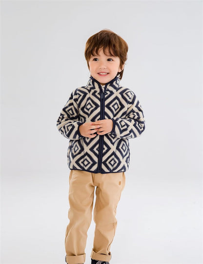 Kids Printed Polar Fleece Jacket Toddler Baby Boys Girls Autumn Winter Warm Sherpa Lining Outerwear
