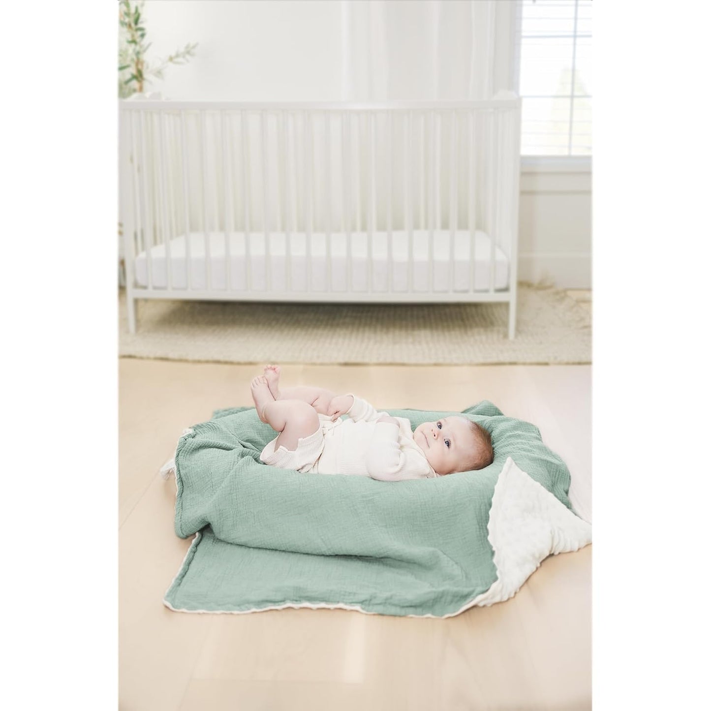 Konssy Baby Blankets for Unisex Boys Girls, Super Soft Nursery Minky Blankets with Muslin Cotton