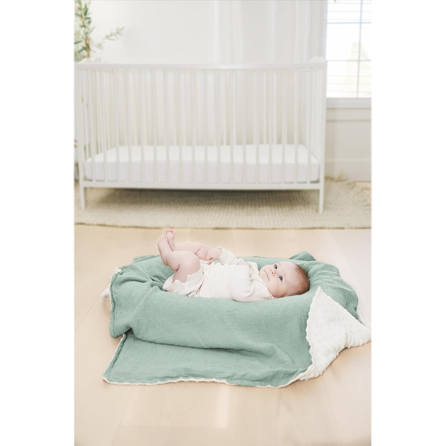Konssy Baby Blankets for Unisex Boys Girls, Super Soft Nursery Minky Blankets with Muslin Cotton