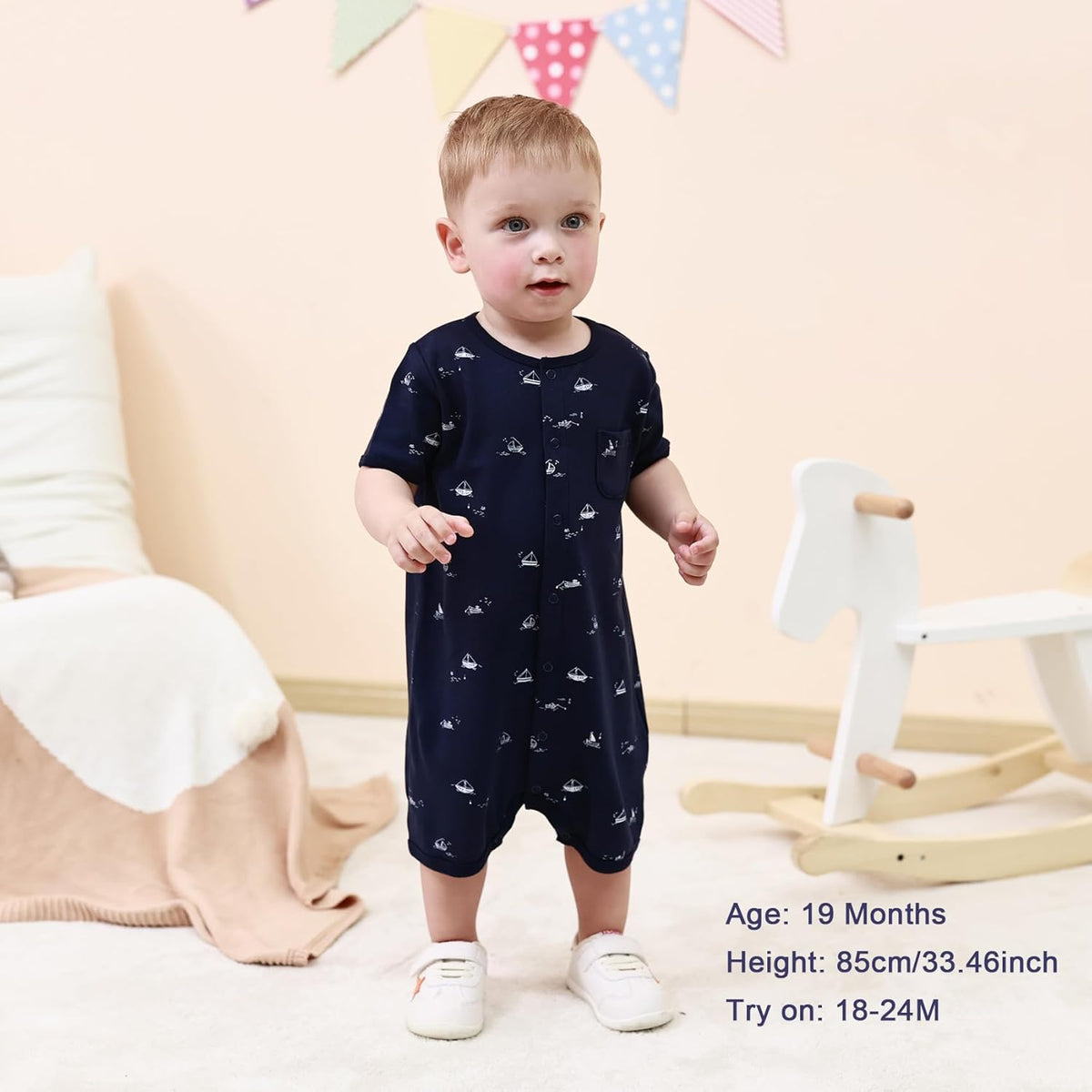 3-Pack 100% Cotton Baby Boy Rompers,0-24Months Short Sleeve Toddler Romper,Breathable Spring/Summer