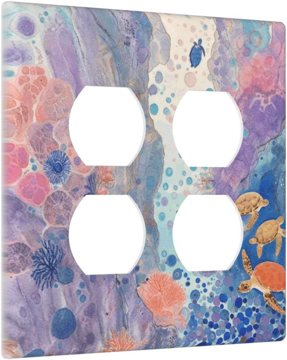 Turtle Coral Fish Watercolor Colorful Underwater World Outlet Covers 2 Gang Double Duplex