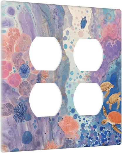 Turtle Coral Fish Watercolor Colorful Underwater World Outlet Covers 2 Gang Double Duplex